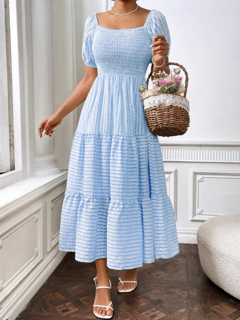 ZARA Summer New Fashion Solid Color Shirring Backless Tiered Elegant Dress